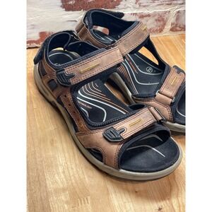 ECCO Mens Size 9 EU 44 Brown Leather Sport Sandal RECEPTOR Technology Straps